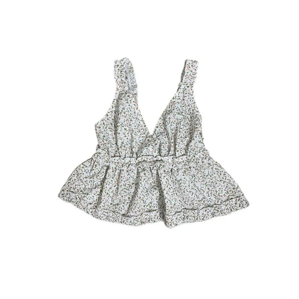 Floral Ruffle Crop Top Smocked Waist Boho Y2K Summer Size S